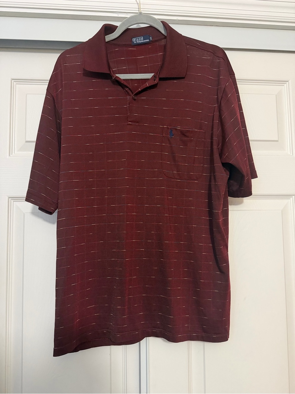 Vintage Polo Ralph Lauren Men’s XXL Burgundy Plaid Polo Shirt Pocket 100% Silk